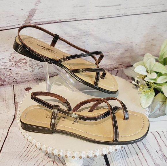 Montego Bay Club Leather Collection Brown Strappy Sandal Size 7 - Picture 6 of 12